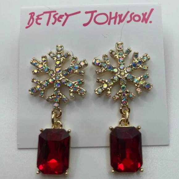 BETSEY JOHNSON Christmas Holiday Snowflake Crystal Earrings & Necklace NEW NWT - Picture 10 of 11